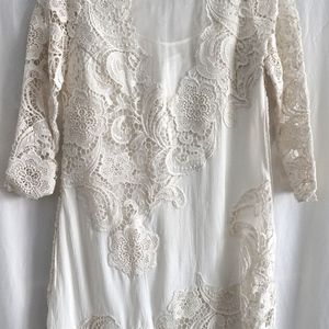 Yoana Baraschi Ivory Lace Dress with Sleeves, Sz 8